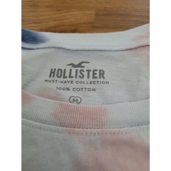 Hollister Must-Have Collection Tie-Front Tie Dye T-Shirt Top - Size M Blue Pink - Picture 2 of 3